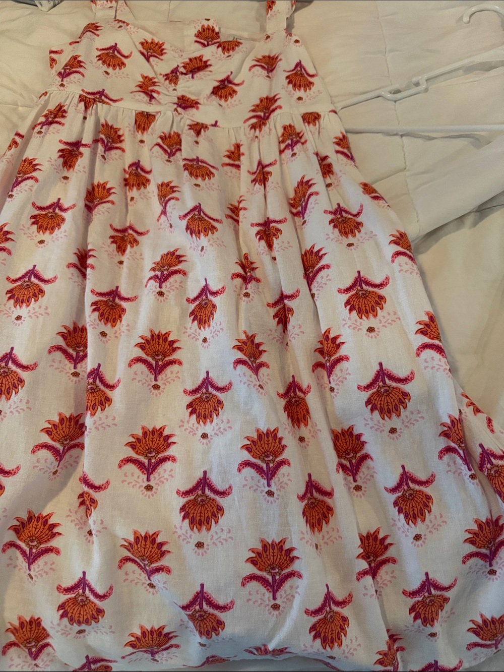 J. Crew Factory White A-Line Dress with Pink and Orange Floral Print